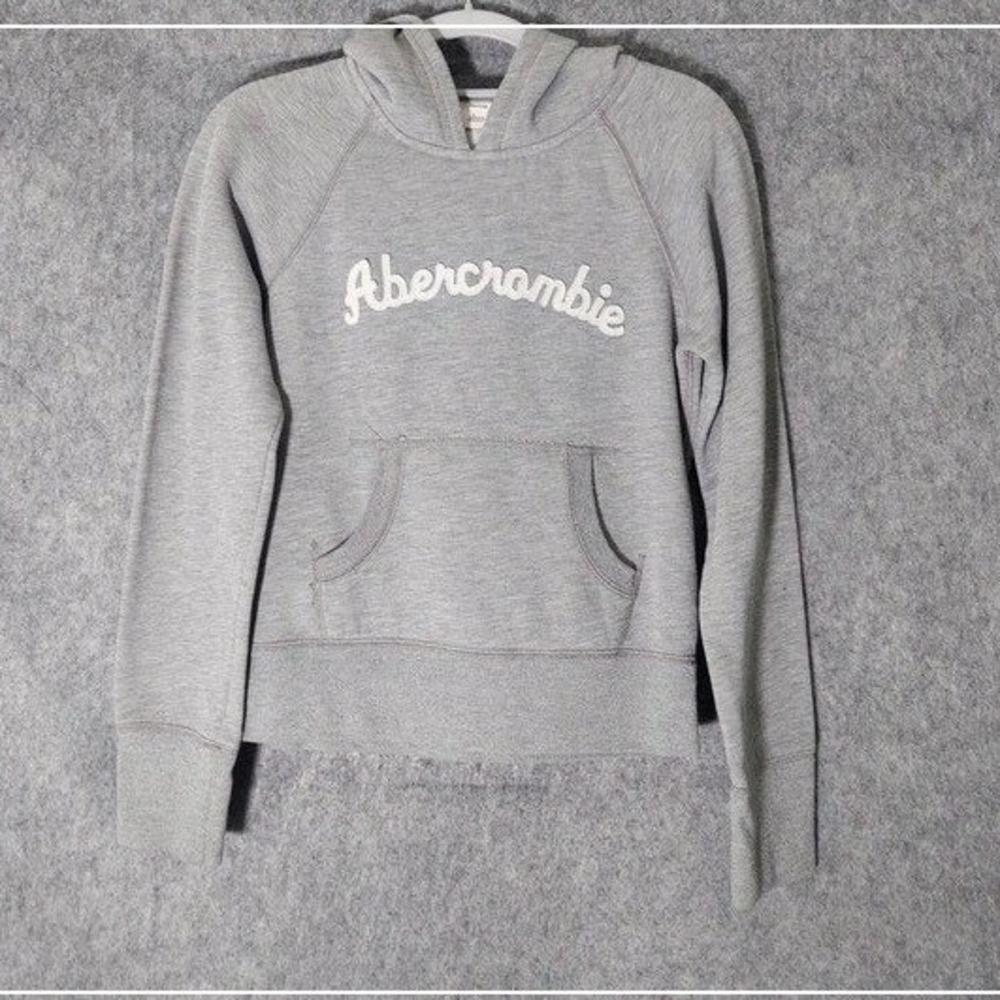 Abercrombie Hoodie Boys M Gray Embroidered Pullover‎ Y2K Skater Pullover Pocket